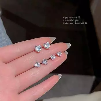 Серьги-сердечки из серебра 925 пробы с цирконием: Элегантный, модный, удобный для сна E6095 Large
