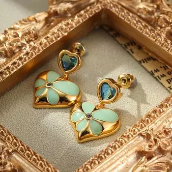 Серьги-сердечки с эмалью в стиле ретро от Mihmily, элитная ниша класса люкс