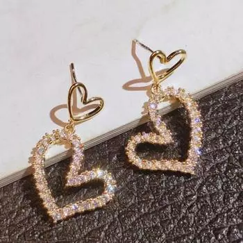 Серьги-сердечки с бриллиантами для женщин Серьги с цирконием