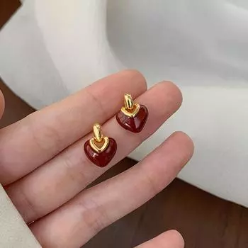 Серьги-сердечки с капельной глазурью для женщин, изысканный дизайн, универсальный темперамент, ювелирные изделия чёрный