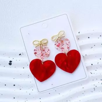 Серьги-сердечки с узором «Красная вода» из гипсофилы Серьги-бантики разноцветный