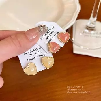 Серьги-сердечки в форме персика из серебра 925 пробы с надписью «Любовь» — универсальные и изысканные для студентов и женщин A1596 бежевый