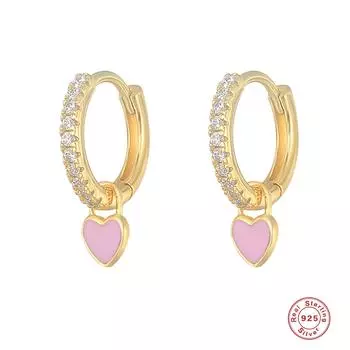 Серьги-сердечки в форме сердца из настоящего золота 18 карат с покрытием из стерлингового серебра 925 пробы, застежки-пряжки, серьги-гвоздики для хряща, капающие маслом, серьги, серьги. 925 Silver