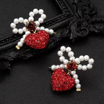 Серьги-сердечки в стиле французской моды красный