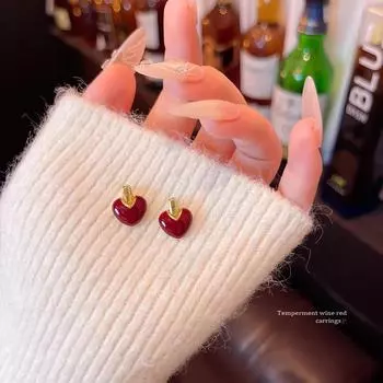 Серьги-сердечки в стиле ретро с капельной глазурью в Гонконге: Элегантные, универсальные женские украшения A2076 красный