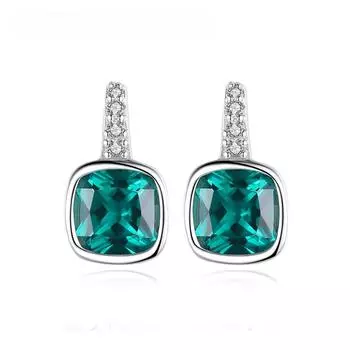 Серьги Серебро 925 Элегантный Созданный Камень Изумрудно-Зеленый Драгоценный Камень Роскошные Серьги-Шпильки Для Женщин Подружек Невесты Свадебные Серьги