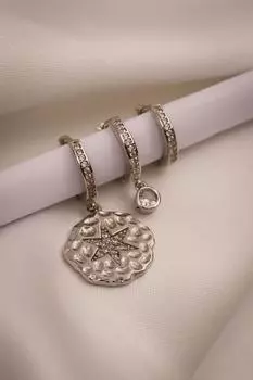 Серьги серебряного цвета из трех частей с цирконом и звездами