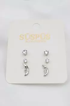 Серьги серебряного цвета с изображением Луны из 6 предметов