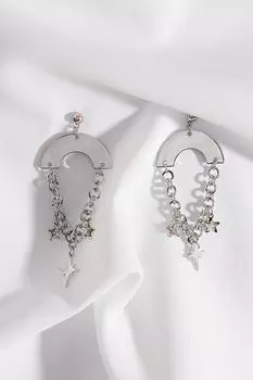 Серьги серебряного цвета с подвеской-цепочкой в форме звезды