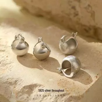 Серьги-шарики Banyan Tree S925 из серебра с матовой отделкой для женщин - холодный корейский стиль glossy, ES2706 белого золота