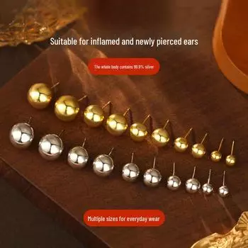 Серьги-шарики Banyan Tree S999 из серебра в минималистичном стиле с золотыми бусинами — европейский и американский стиль для женщин 6MM белого золота