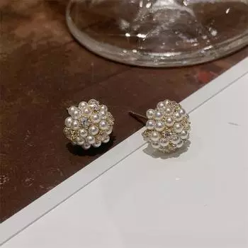 Серьги-шарики с жемчугом и цирконием в корейском стиле: Элегантный, универсальный и модный для женщин