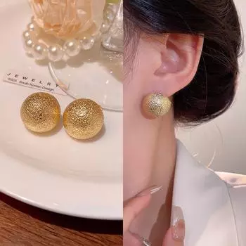 Серьги-шарики с золотой текстурой в стиле ретро в Гонконге - элитные ювелирные изделия класса люкс A2069 золотой