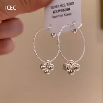 Серьги-шары из стерлингового серебра 925 пробы с цветочным узором, женские необычные серьги, уникальные преувеличенные серьги-кольца, легко сочетающиеся, серьги в стиле легкой роскоши, для меньшинства Pair of silver earrings