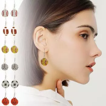 Серьги-шары со стразами, баскетбольные подарочные серьги, подарочные украшения для команды, корзины A красный