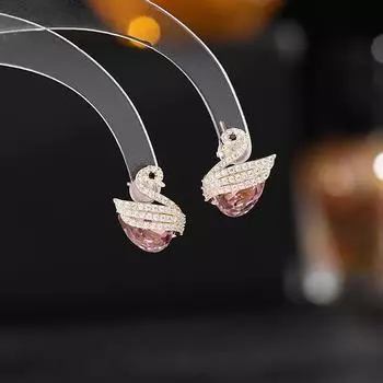 Серьги Simple temper с микроцирконом и синим кристаллом, серебряные серьги-иглы S925 в виде нот в виде лебедя