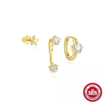 Серьги Simple Wind из стерлингового серебра S925 пробы с конским глазом в сочетании с каплевидным цирконием в виде бабочки и звезды, комплект из трех предметов 925 Silver