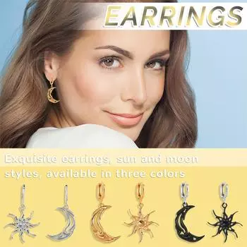 Серьги Simples Sun And Moon, асимметричные абстрактные серьги с индивидуальным дизайном, короткие полые серьги в виде звезд и луны One Size чёрный