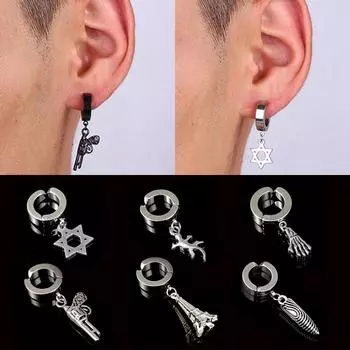 Серьги Simplicity, клипса для ушей в виде геккона, 1 шт., панк, без проколотых ушей, серьги-гвоздики для мужчин и женщин, рука призрака, титановая сталь, серебристо-черная железная башня