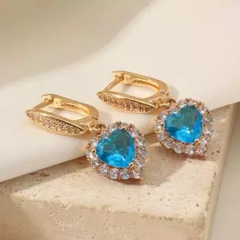 Серьги Синее Сердце для Женщин 2025 Новая Личность Мода Золотые Висячие Серьги Свадебные Ювелирные Аксессуары золотой