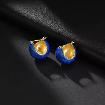 Серьги синего цвета с застежкой-пряжкой из высококачественной латуни с золотым покрытием, серьги премиум-класса 14k