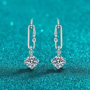 Серьги-скрепки с муассанитом 1-2 CT, женские серьги-гвоздики из стерлингового серебра высокого качества, свадебные украшения, сертифицированные GRA 0.5 ct total 1 ct