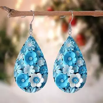 Серьги-слезинки с цветком, симпатичные подвески для девочек, ювелирные изделия для женщин синий