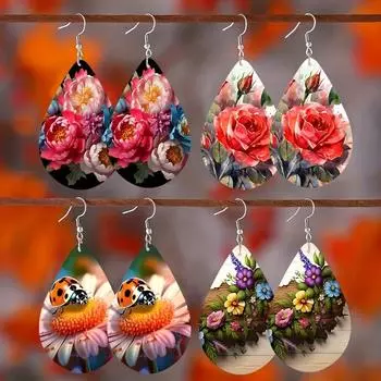 Серьги-слезинки с цветком, симпатичные подвески для девочек, ювелирные изделия для женщин розовый