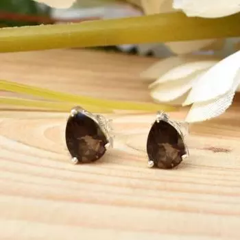 Серьги-слезы из дымчатого кварца | Серебряные серьги ручной работы для женщин