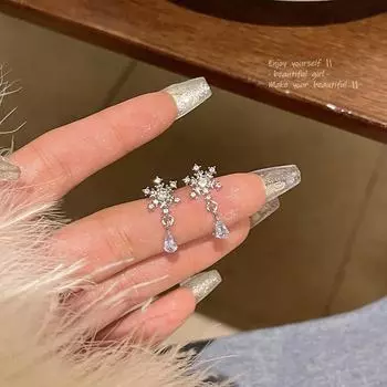 Серьги-снежинки из серебра 925 пробы с цирконами — модный корейский стиль, роскошные универсальные серьги A1429 серебряный
