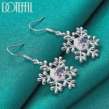 Серьги-снежинки с фиолетовым цирконом ААА, рождественский подарок, серебряные модные украшения 2.30*2.30cm