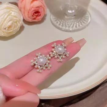 Серьги-снежинки с французским ретро-жемчугом: Серебро 925 пробы, модный стиль «Сказка» для женщин золотой