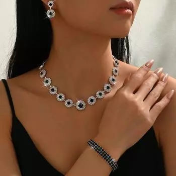 Серьги со стразами, ожерелье, браслет, комплект из трех предметов, цепочка-когти, свадебное украшение на день рождения, вечеринка, роскошь