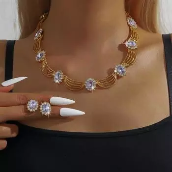 Серьги со стразами, сверкающее ожерелье, свадебная вечеринка, комплект украшений из кристаллов, банкет