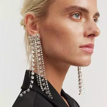 Серьги со стразами, удлиненные серьги с кисточками, универсальные серьги в стиле «Темперамент» серебряный