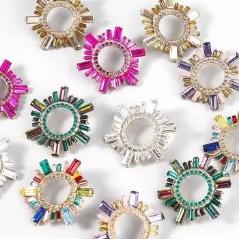 Серьги со стразами в европейско-американском стиле «Подсолнух» — модный, креативный дизайн из сплава белый