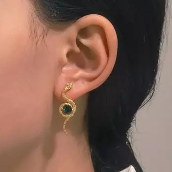 Серьги со змеей в европейском и американском темпераменте, женские ретро-модные серьги со змеей из изумрудной обмотки, ins tide зелёный