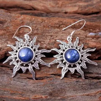 Серьги Солнечное затмение , Ювелирные изделия ручной работы, Серьги с кианитом, Подарок для мамы, Серьги с подвесками, Серебряные украшения
