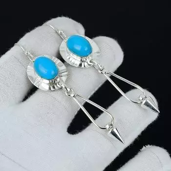 Серьги «Спящая красавица» с бирюзовым драгоценным камнем, серебряные серьги, овальные серьги, серьги из стерлингового серебра 925 пробы, серьги с драгоценными камнями, серьги для медитации 3.14