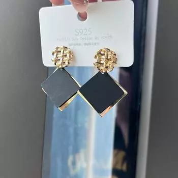 Серьги Square Niche, женские дизайнерские серьги Sense Retro, черные геометрические модные серьги, легкие роскошные серьги