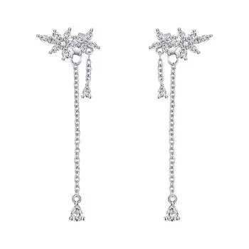 Серьги средней длины с бахромой и пятью лепестками цветка, серьги-гвоздики, женские аксессуары на день рождения