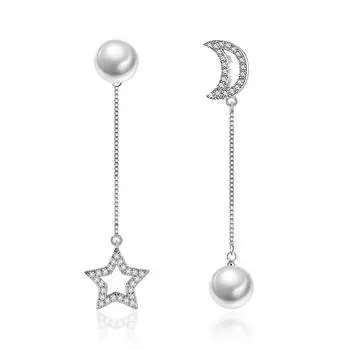 Серьги Star Bright, модные корейские ювелирные изделия, серьги Pearl Star Moon, слегка инкрустированные цирконием, милые женские серьги