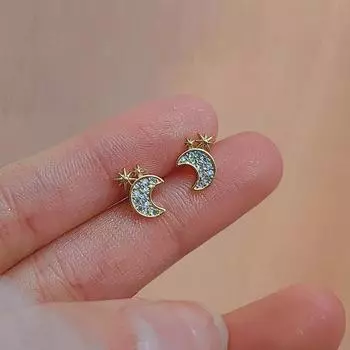 Серьги Star Moon Женская мода Light Luxury Niche Design Sense Star Moon Цирконовые серьги