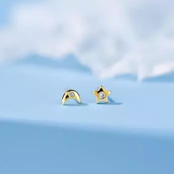 Серьги Star Moon женские асимметричные простые серьги Star Moon Ins Cold Wind Commuter Small Jewelry