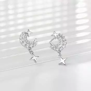 Серьги Star Moon женские легкие роскошные темпераментные нишевые дизайнерские серьги Sense сверкающие бриллиантовые Star Moon