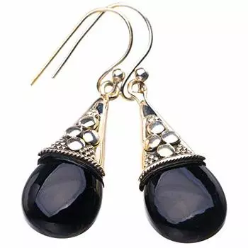 Серьги StarGems® из натурального черного оникса ручной работы из стерлингового серебра 925 пробы 1,5 дюйма E1853