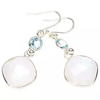 Серьги StarGems® из натурального лунного камня и голубого топаза ручной работы из стерлингового серебра 925 пробы 1,75 дюйма E3524-4