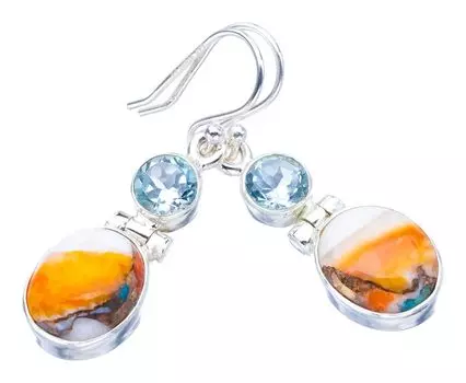 Серьги StarGems® из натурального медного халцедона с голубым топазом ручной работы из стерлингового серебра 925 пробы 1,5 дюйма F5562