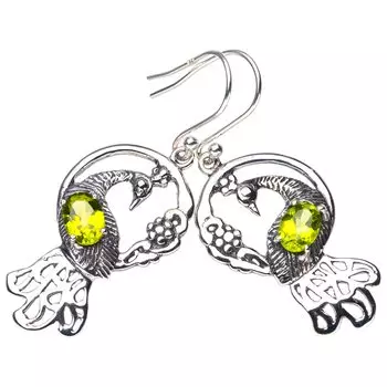 Серьги StarGems® из натурального перидота с павлином ручной работы из стерлингового серебра 925 пробы 1,75 дюйма E6110