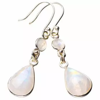 Серьги StarGems® из натурального радужного лунного камня ручной работы из стерлингового серебра 925 пробы 1,75 дюйма D7224